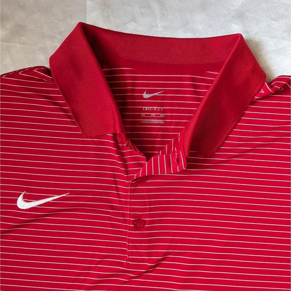 New Nike Men's Stadium Stripe Polo Short Sleeve DRI-FIT Red 2XL